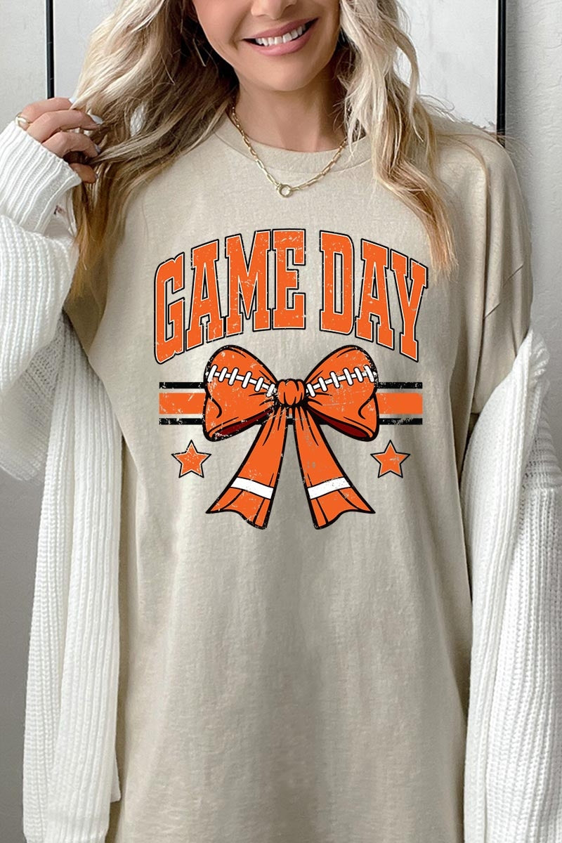 5000P-E3064 Orange Football Bow Graphic Plus Heavy Cotton Tee $12.75