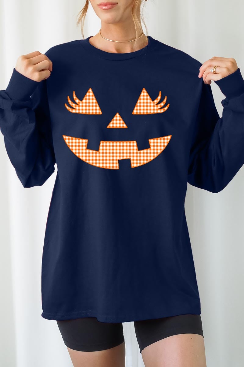 UL240-E3148 Cute Pumpkin Halloween Graphic Long Sleeve Tee $13.75