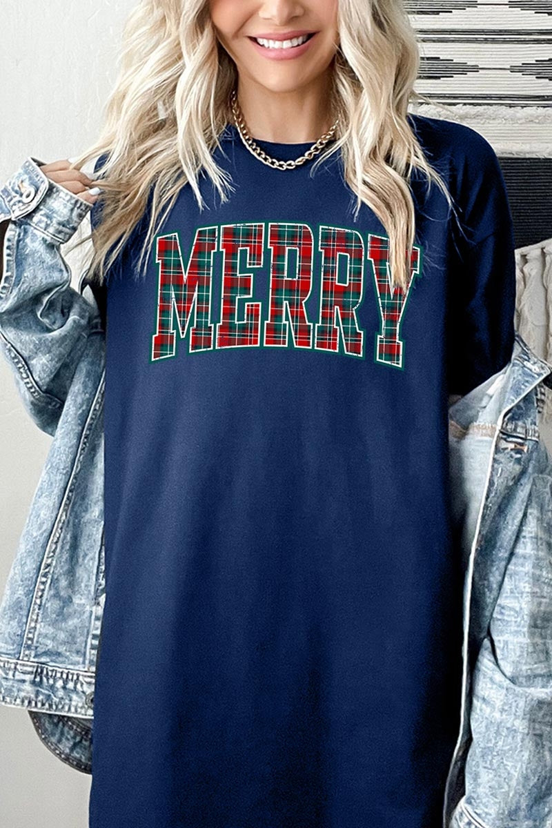 5000P-E3210 Classic Plaid Merry Graphic Plus Heavy Cotton Tee $12.75