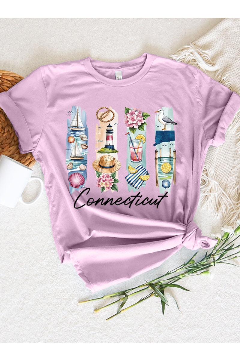 US3001P-E3061CT Connecticut State Brushstroke Graphic Plus Tee $16