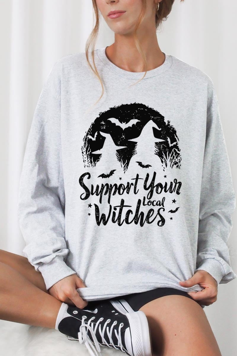 UL240P-E3161 Local Witches Halloween Graphic Plus Long Sleeve Tee $17