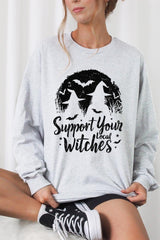 UL240-E3161 Local Witches Halloween Graphic Long Sleeve Tee $13.75