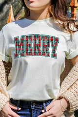 US3001P-E3210 Classic Plaid Merry Graphic Plus Tee $16