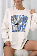 UL240-E3130 Blue Gingham Game Day Graphic Long Sleeve Tee $13.75