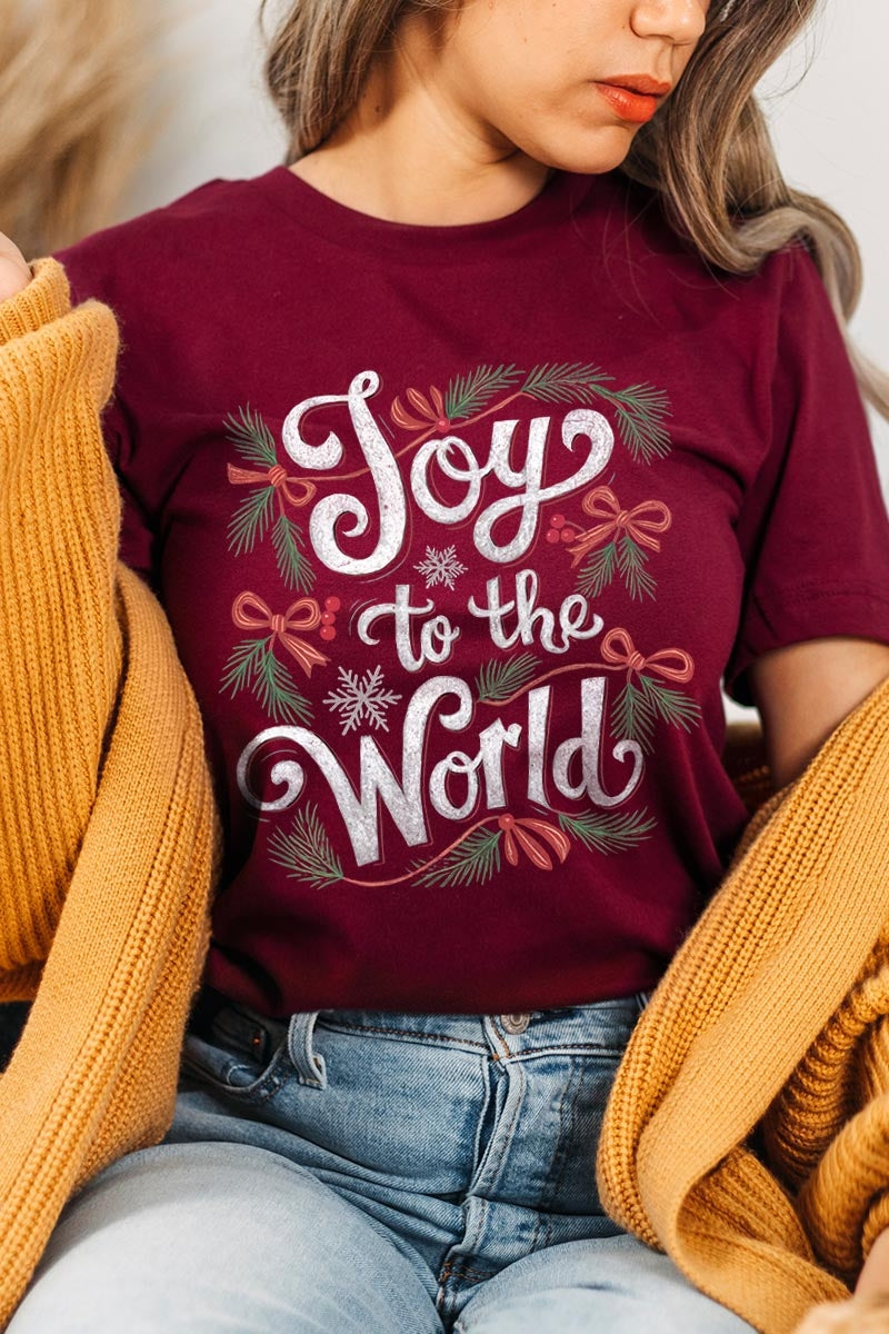 US3001-E3221 Joy to the World Christmas Graphic Tee $12.5