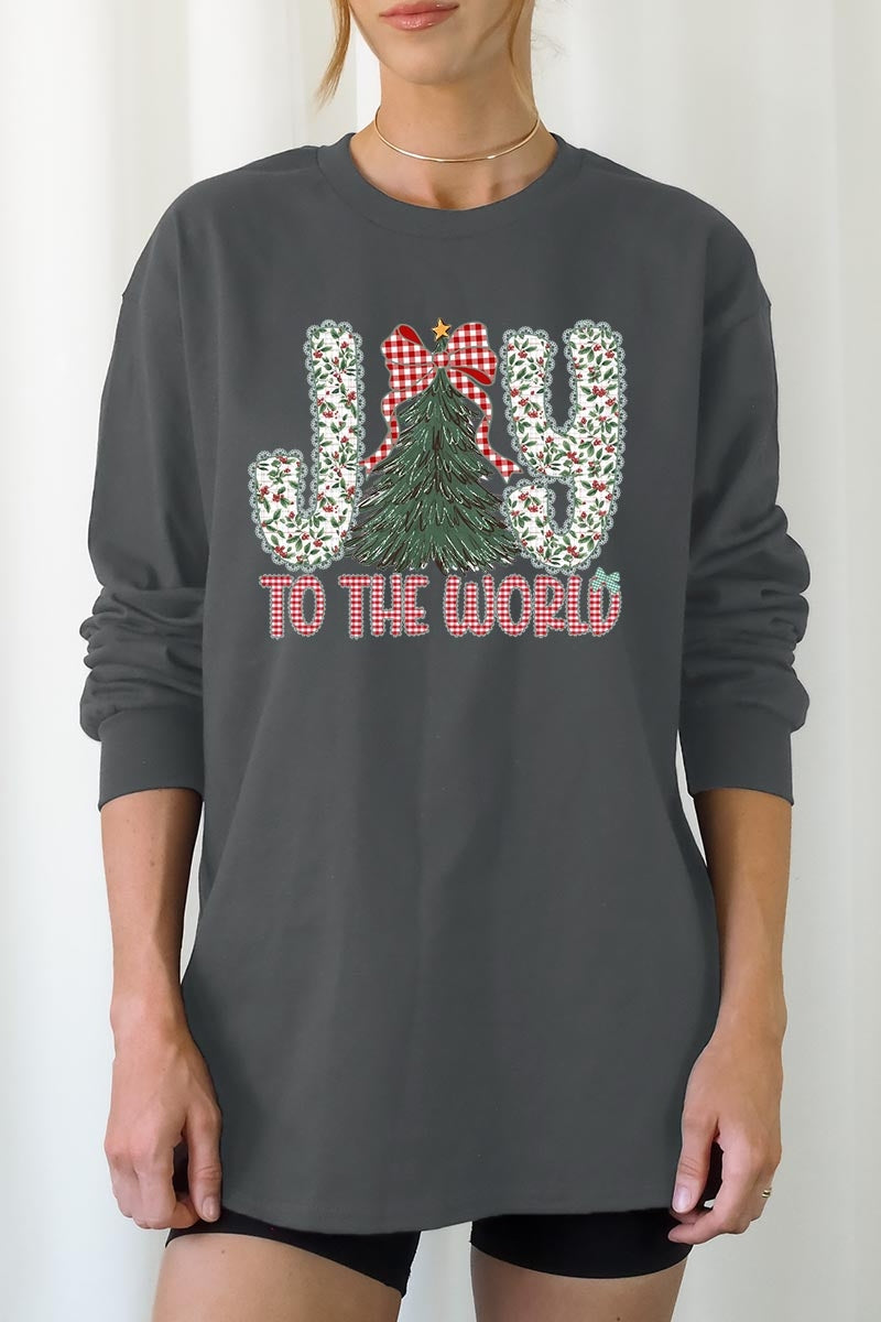 UL240-E3213 Joy to the World Graphic Long Sleeve Tee $13.75