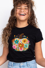 US3001Y-E3118Z Floral Pumpkin Kids Graphic Tee $11