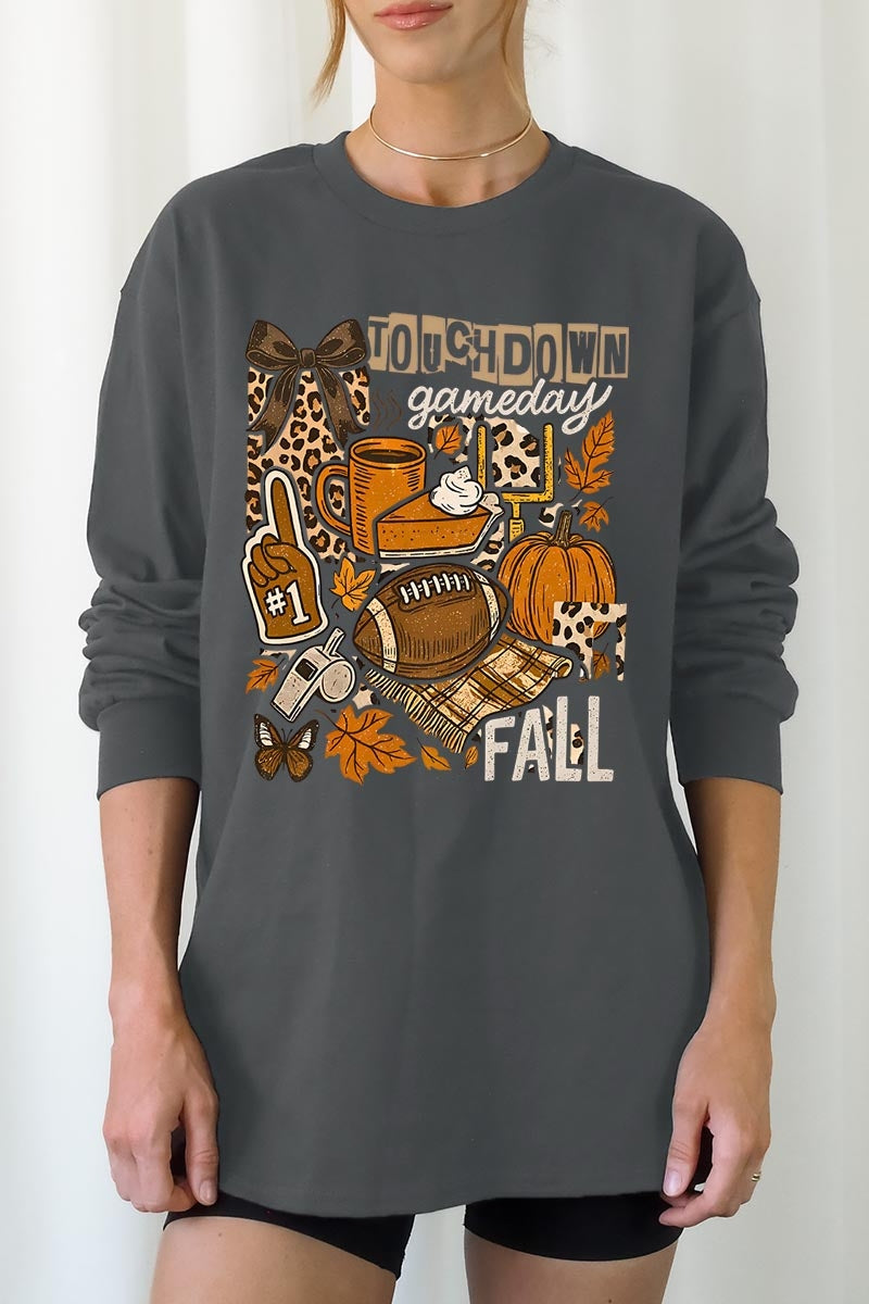 UL240-E3134 Fall Football Collage Graphic Long Sleeve Tee $13.75