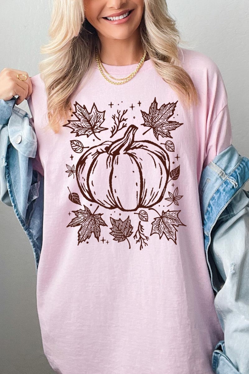 5000P-E3162 Fall Pumpkin Graphic Plus Heavy Cotton Tee $12.75