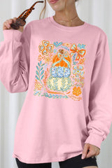 UL240-E3153 Floral Pumpkin Stack Graphic Long Sleeve Tee $13.75