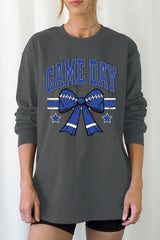 UL240P-E3065 Blue Game Day Football Bow Plus Long Sleeve Tee $17