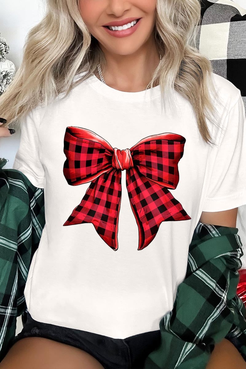 US3001P-E3198 Red Buffalo Plaid Bow Graphic Plus Tee $16
