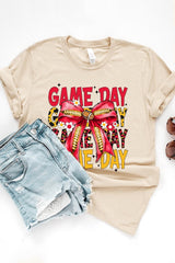 US3001-E3091 Red Yellow Football Game Day Bow Graphic Tee $12.5
