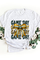 US3001-E3090 Yellow Football Game Day Bow Graphic Tee $12.5