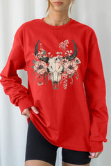 UL240P-E3113 Western Skull Floral Graphic Plus Long Sleeve Tee $17