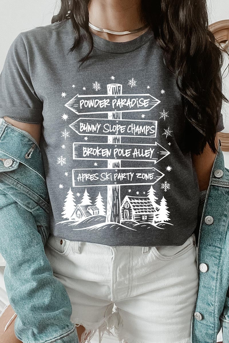US3001-E3189 Ski Lodge Signs Graphic Tee $12.5