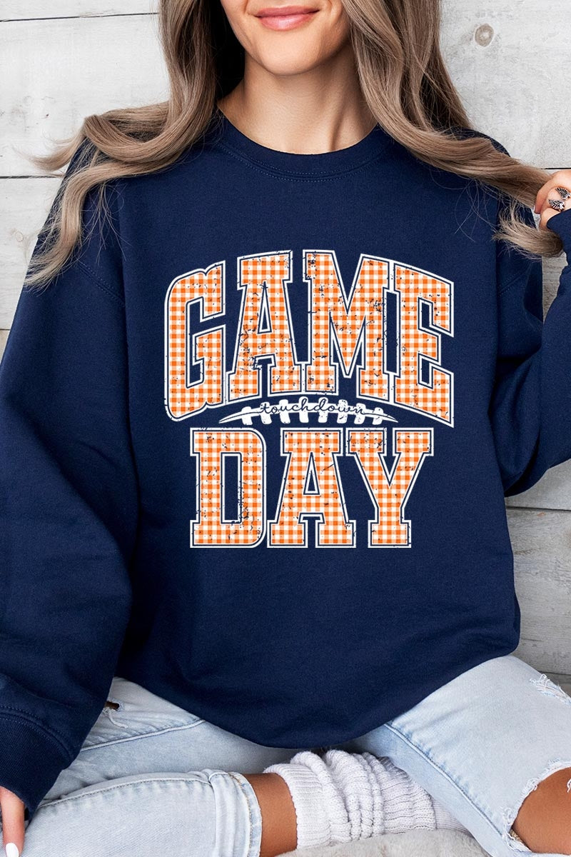 UL180-E3129 Orange Gingham Game Day Graphic Sweatshirt $20