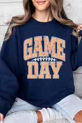 UL180P-E3129 Orange Gingham Game Day Graphic Plus Sweatshirt $25