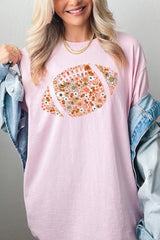 5000-E3133 Floral Football Graphic Heavy Cotton Tee $9