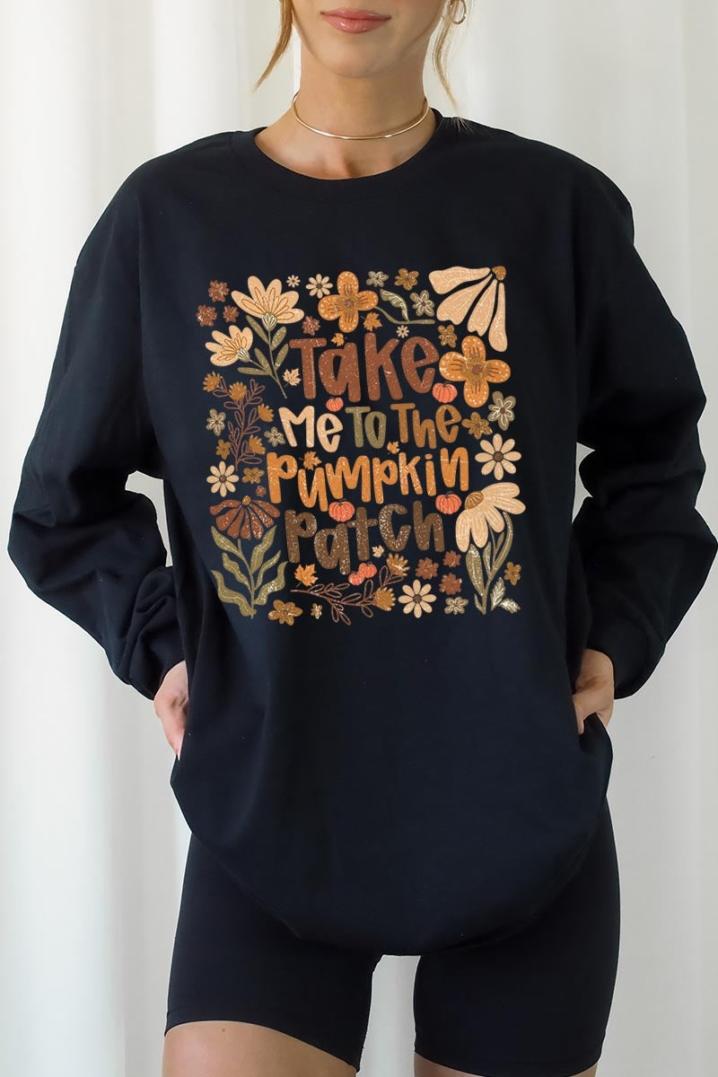 UL240P-E3136 Take Me To The Pumpkin Patch Plus Long Sleeve Tee $17