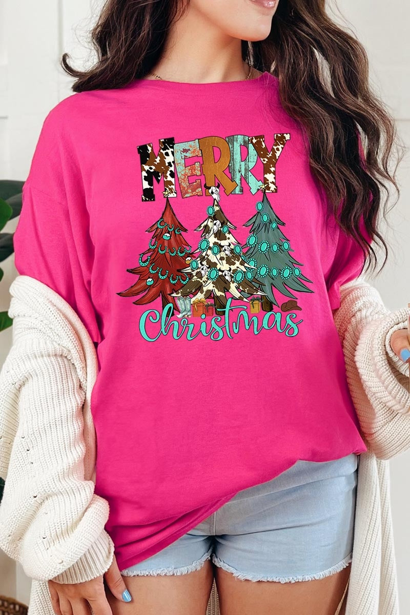 5000P-E3200 Merry Christmas Trees Graphic Plus Heavy Cotton Tee $12.75