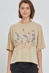 CTS-E3123 Halloween Skeleton Graphic Relaxed Crop Top $11
