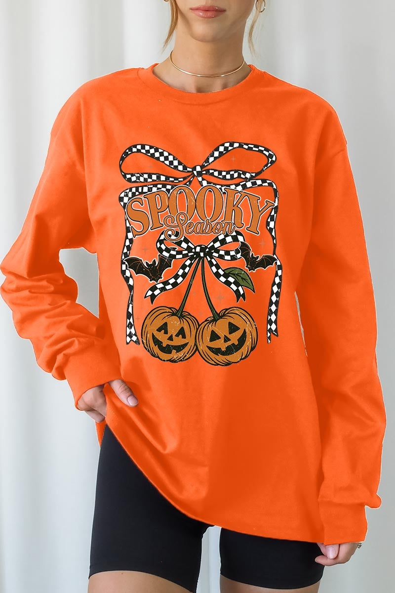 UL240P-E3085 Pumpkin Cherries Graphic Plus Long Sleeve Tee $17
