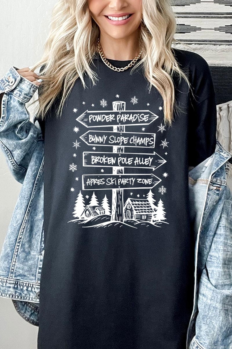 5000P-E3189 Ski Lodge Signs Graphic Plus Heavy Cotton Tee $12.75