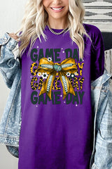 5000P-E3090 Yellow Football Game Day Bow Plus Heavy Cotton Tee $12.75