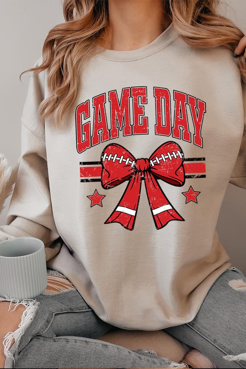 UL180-E3062 Red Game Day Football Bow Graphic Sweatshirt $20