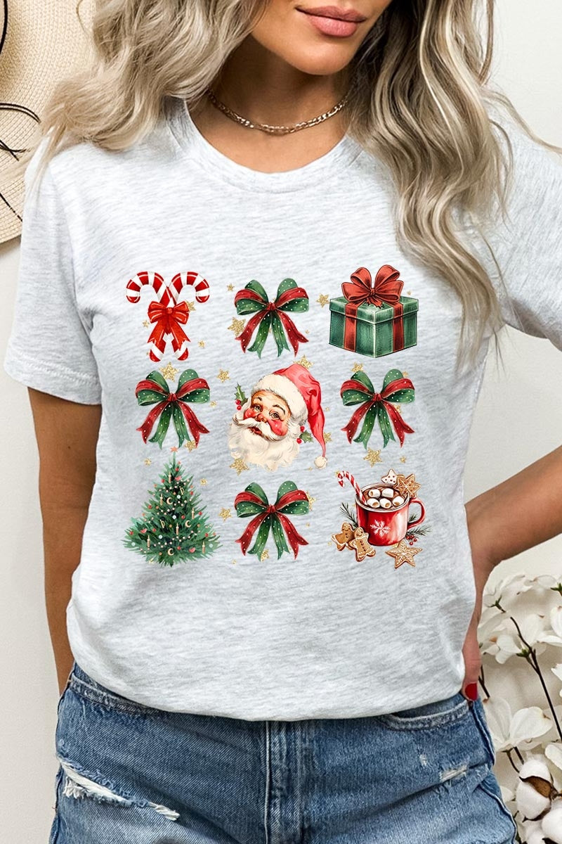 US3001P-E3217 Santa Gifts & Bows Christmas Graphic Plus Tee $16