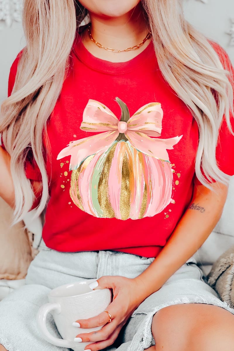 US3001P-E3083 Brushstroke Pumpkin Graphic Plus Tee $16