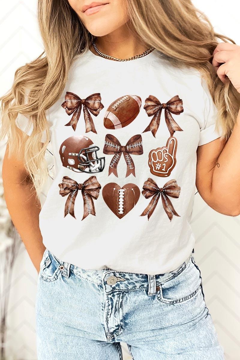 US3001P-E3054 Cute Football and Bow Graphic Plus Tee $16