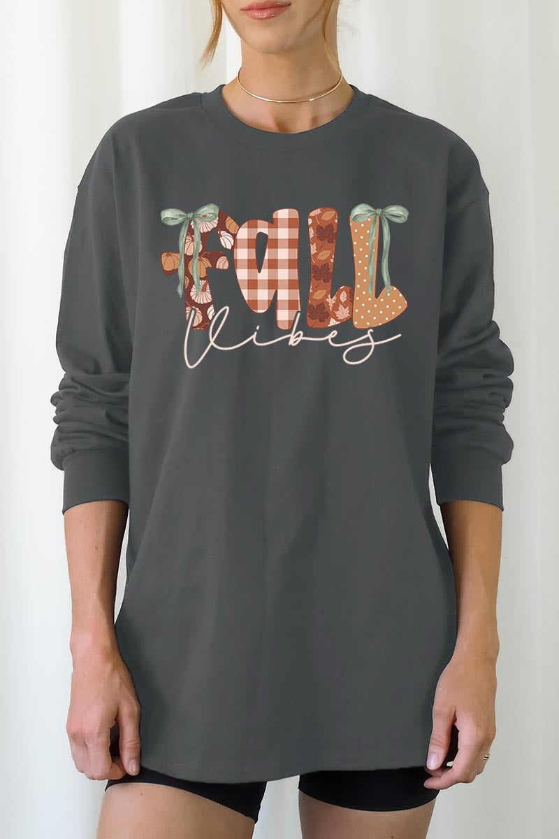 UL240-E3071 Fall Vibes Rustic Script Graphic Long Sleeve Tee $13.75