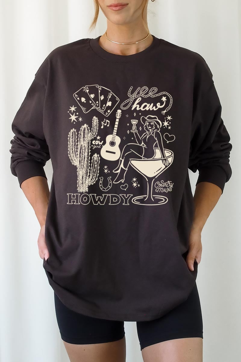 UL240P-E3097 Cowgirl Country Music Graphic Plus Long Sleeve Tee $17