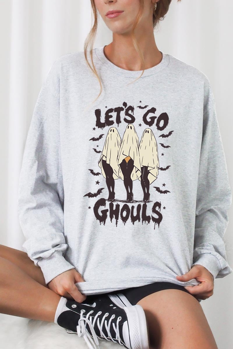 UL240-E3160 Letu2019s Go Ghouls Ghost Graphic Long Sleeve Tee $13.75