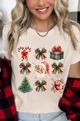 US3001-E3217 Santa Gifts & Bows Christmas Graphic Tee $12.5