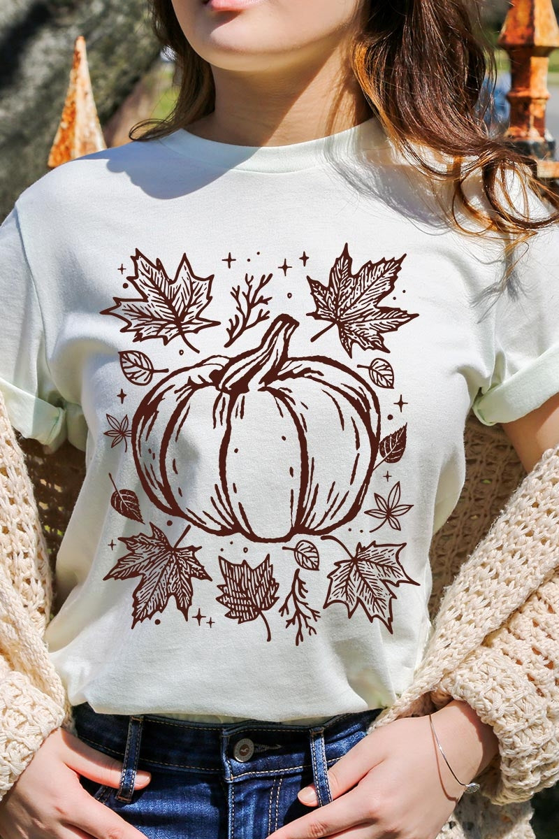 US3001P-E3162 Fall Pumpkin Graphic Plus Tee $16