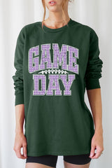 UL240-E3127 Purple Gingham Game Day Graphic Long Sleeve Tee $13.75