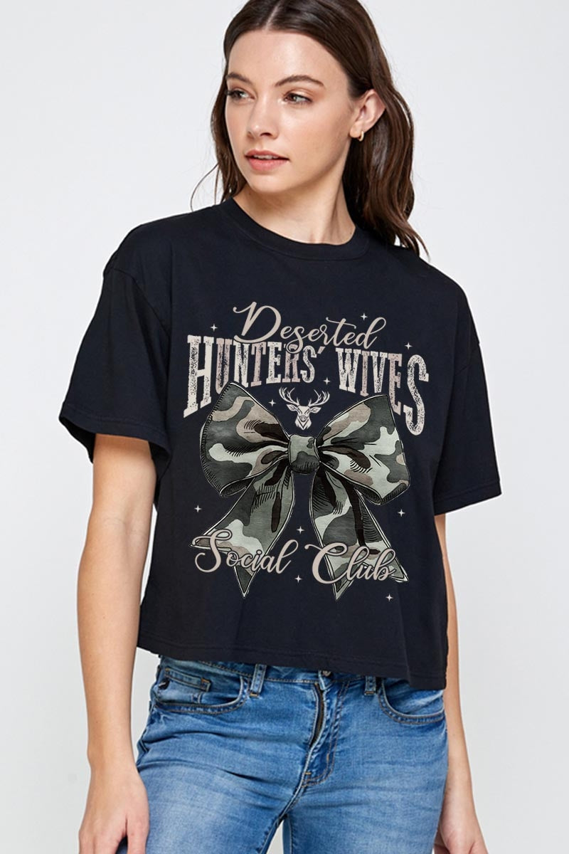 CTS-E3193 Hunters Wives Social Club Graphic Relaxed Crop Top $11