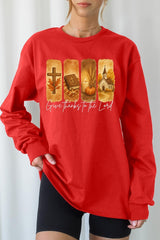 UL240-E3169 Give Thanks To The Lord Graphic Long Sleeve Tee $13.75
