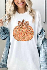 5000P-E3135 Floral Fall Pumpkin Graphic Plus Heavy Cotton Tee $12.75