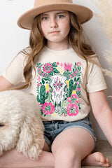 US3001Y-E3086Z Western Floral Cow Skull Kids Graphic Tee $11