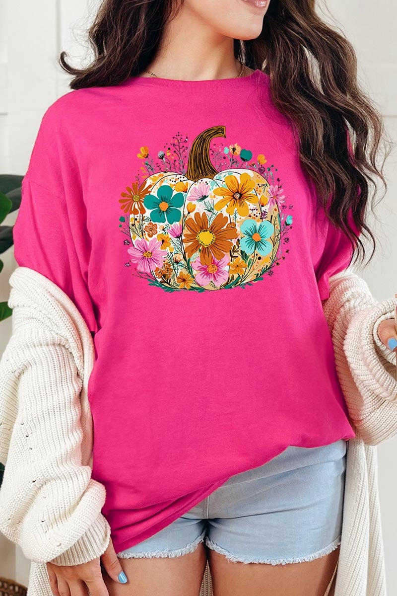 5000-E3118 Floral Pumpkin Graphic Heavy Cotton Tee $9