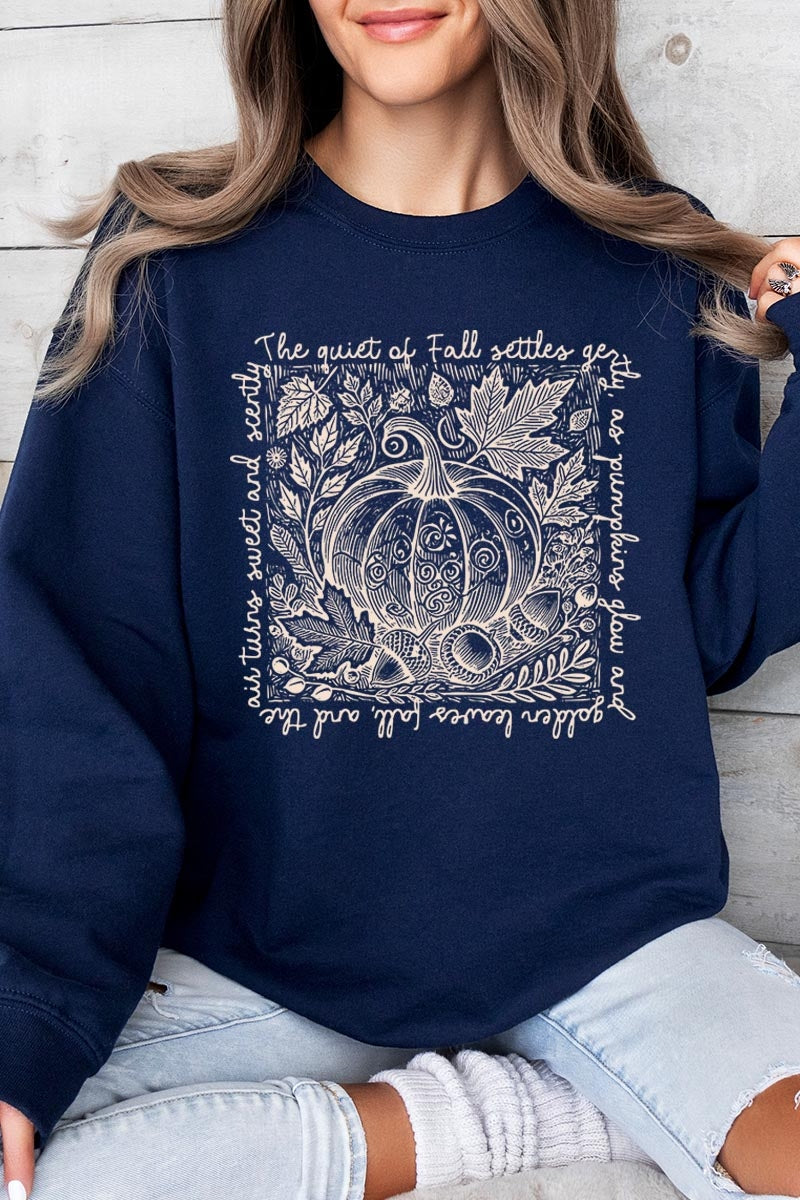 UL180P-E3112 Fall Pumpkin Botanical Graphic Plus Sweatshirt $25
