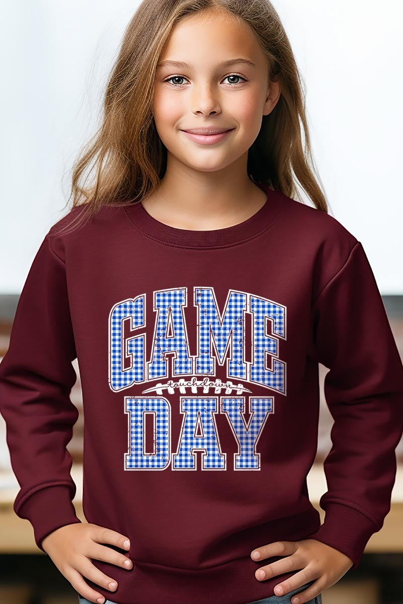 UL180B-E3130Z Blue Gingham Game Day Kids Graphic Sweatshirt $20