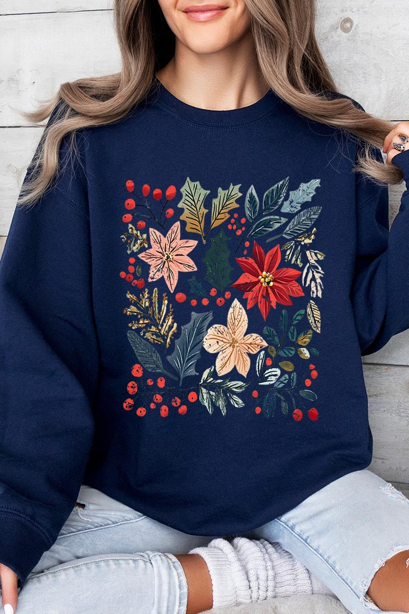 UL180P-E3186 Floral Christmas Graphic Plus Sweatshirt $25