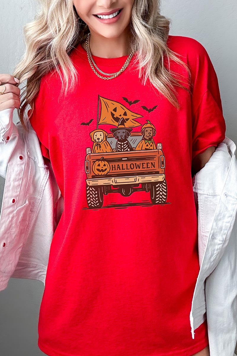 5000P-E3150 Halloween Truck Dogs Graphic Plus Heavy Cotton Tee $12.75