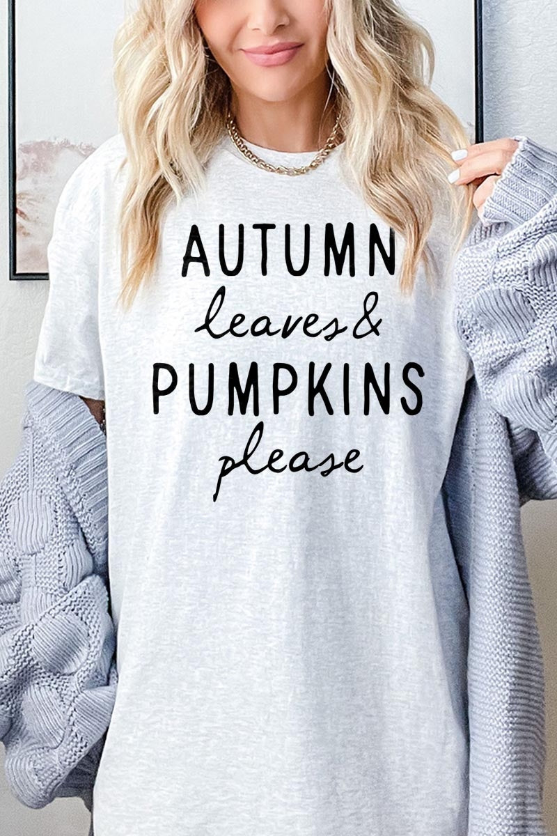5000P-E3158 Autumn Leaves Pumpkins Graphic Plus Heavy Cotton Tee $12.75