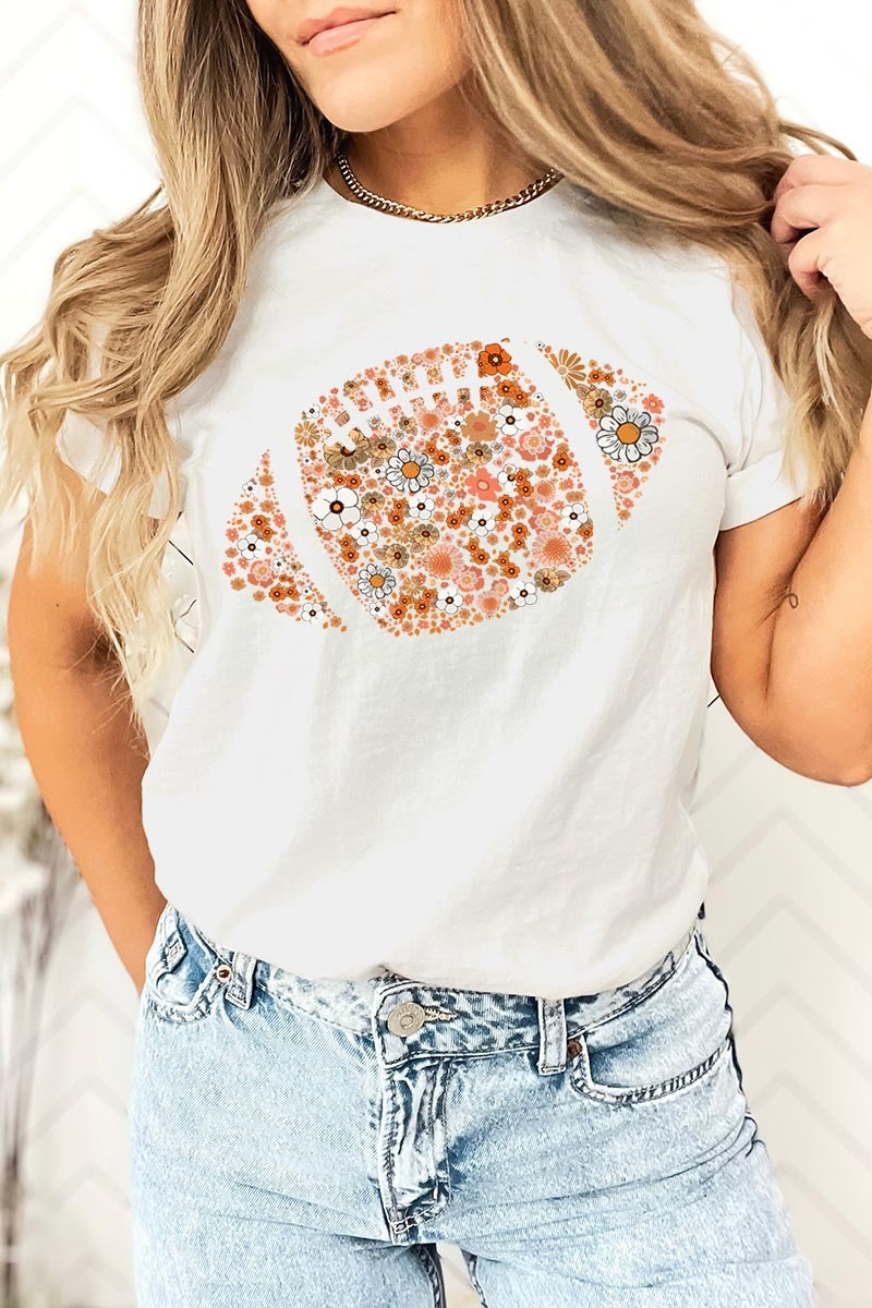 US3001-E3133 Floral Football Graphic Tee $12.5